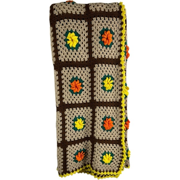 Handmade Crochet Large Afghan Flower Granny Square Blanket 90X178 - Picture 4 of 6